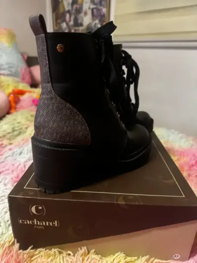 Botines negros de cuero con plataforma - miniatura 3