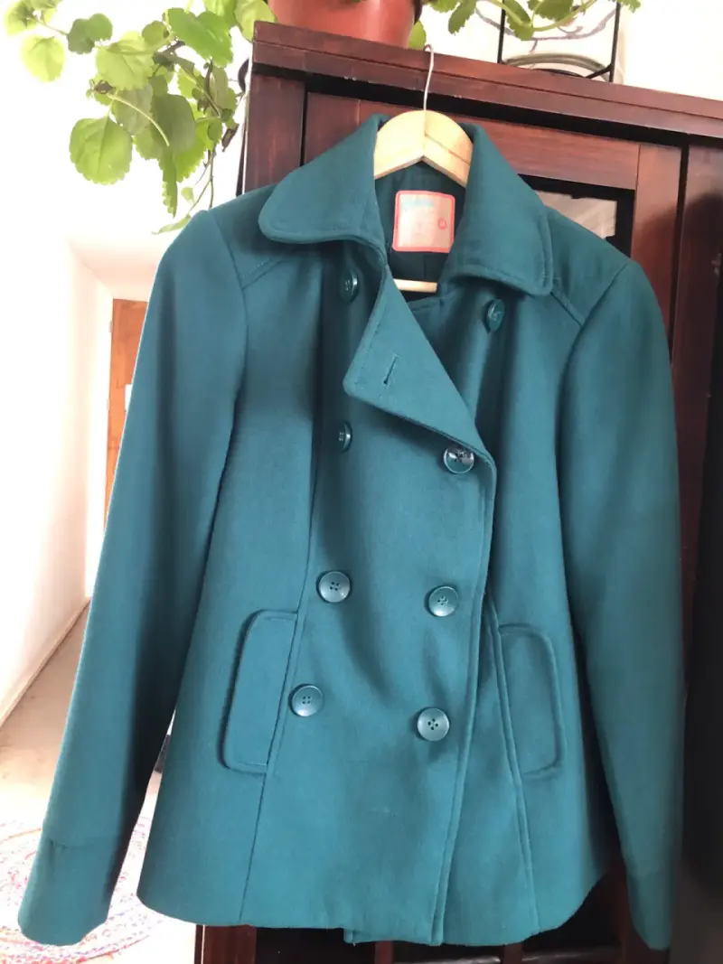 Abrigo azul turquesa de lana para mujer - 1
