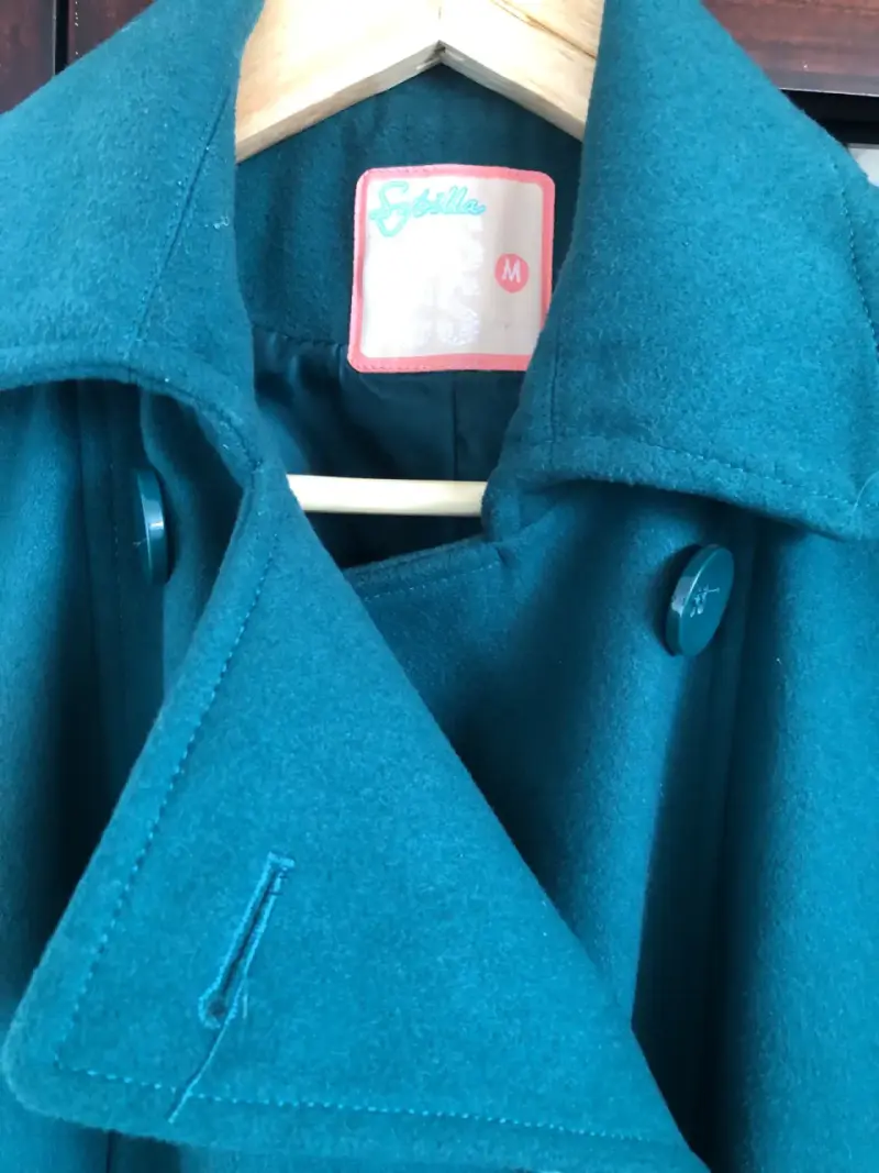 Abrigo azul turquesa de lana para mujer - 3