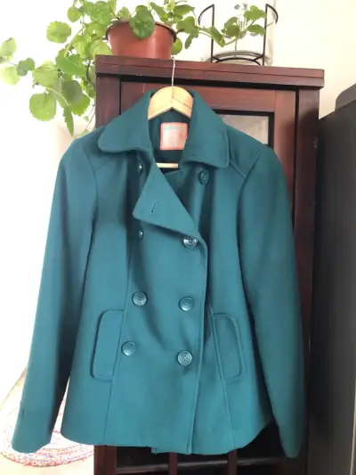 Abrigo azul turquesa de lana para mujer - miniatura 4