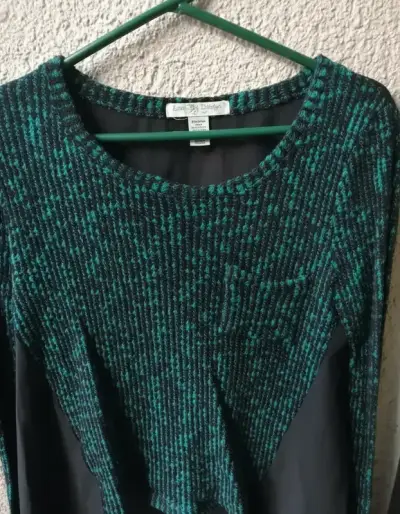 Suéter tejido verde y negro para mujer, talla M - miniatura 1