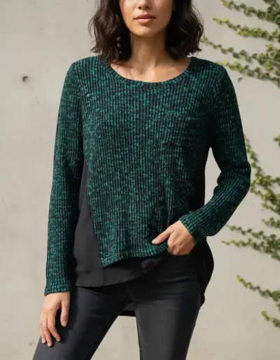 Suéter tejido verde y negro para mujer, talla M - miniatura 2