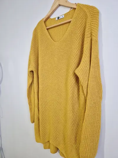 Suéter amarillo de punto grueso talla XL - miniatura 2