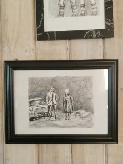 Cuadro con dibujo a lápiz enmarcado - miniatura 1