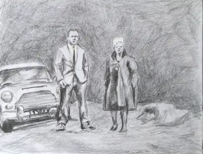 Cuadro con dibujo a lápiz enmarcado - miniatura 3
