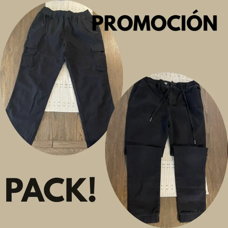 PROMO Pack de pantalones cargo negros para hombre