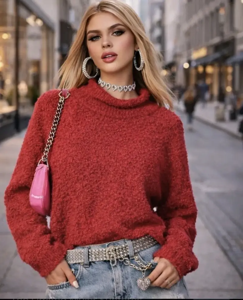 Suéter de lana rojo con cuello alto - 3