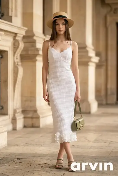 Vestido blanco elegante con tirantes - miniatura 1