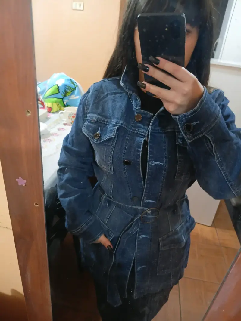 Chaqueta de mezclilla azul para mujer - 3