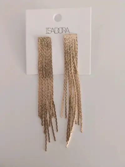 Pendientes largos dorados Isadora nuevos - miniatura 1
