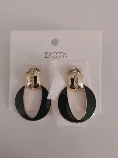 Aros dorados y negros con cristales Isadora - miniatura 1