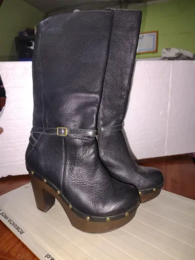 Botas de cuero kebba negras con tacón alto - miniatura 1