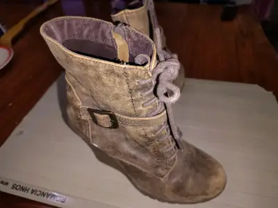 Botines de cuero marrón con cordones talla 35 - miniatura 1