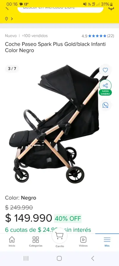 Coche Paseo Spark Plus Infanti Negro( safety) - miniatura 1