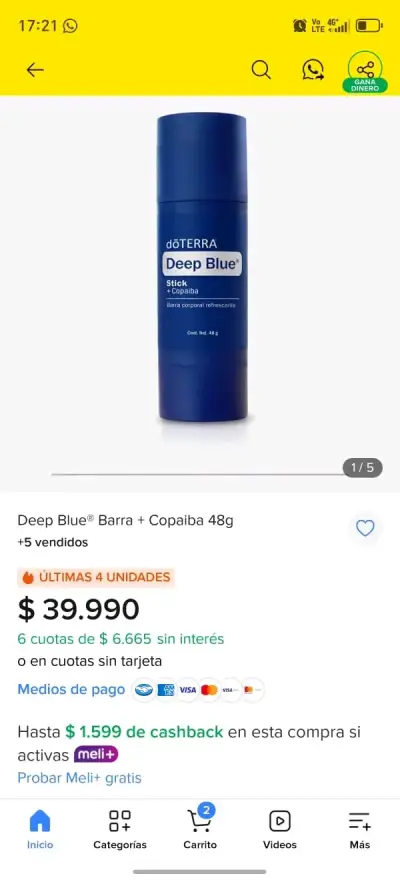 Barra Refrescante Corporal doTERRA Deep Blue - miniatura 2