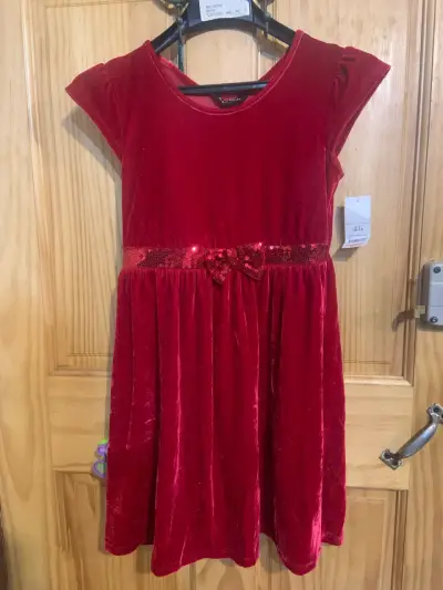 Vestido de terciopelo rojo para niña - miniatura 1