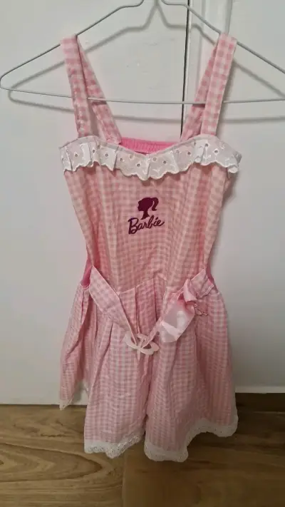 Vestido Barbie rosa a cuadros para niña - miniatura 1