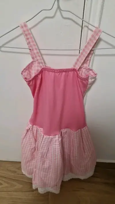 Vestido Barbie rosa a cuadros para niña - miniatura 2