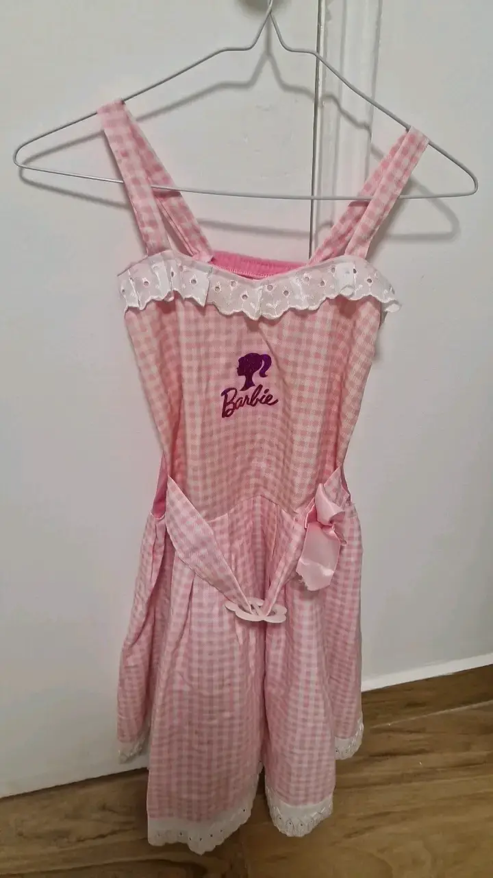 Vestido Barbie rosa a cuadros para niña - 3