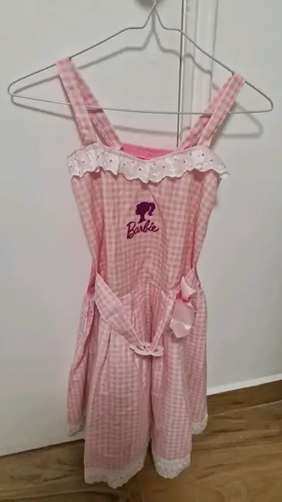 Vestido Barbie rosa a cuadros para niña - miniatura 3