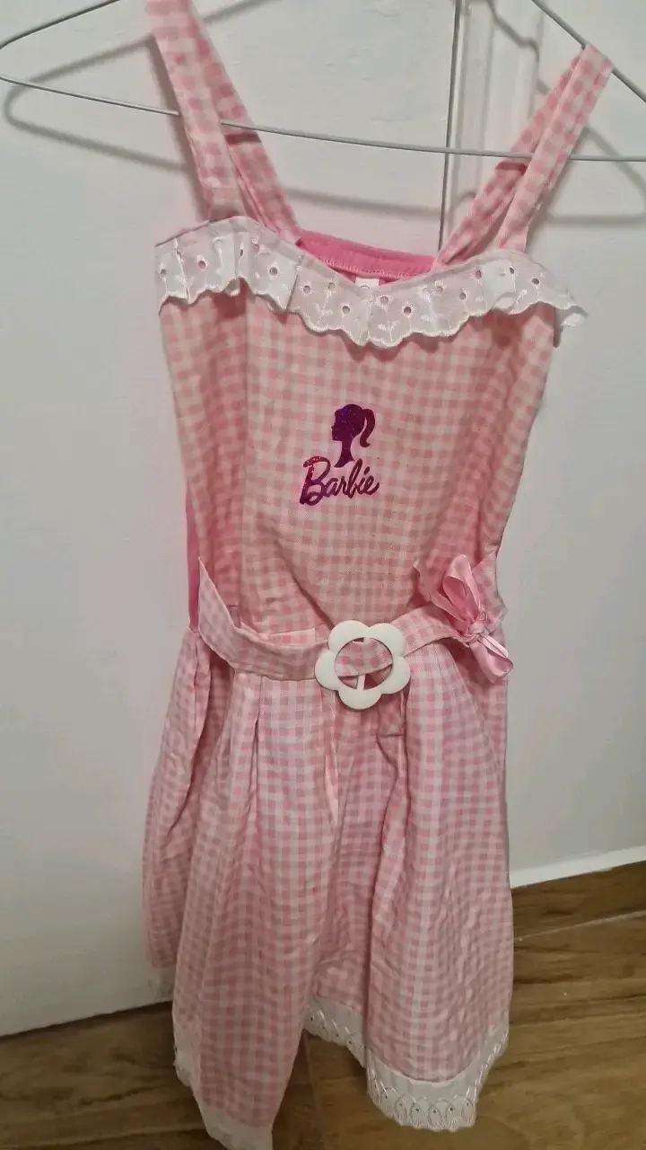 Vestido Barbie rosa a cuadros para niña - 4