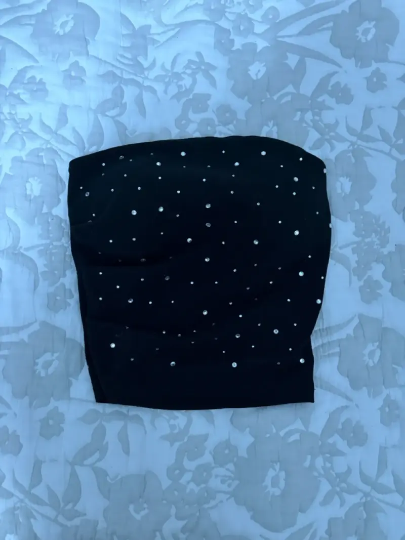 Top strapless negro con lentejuelas - 2