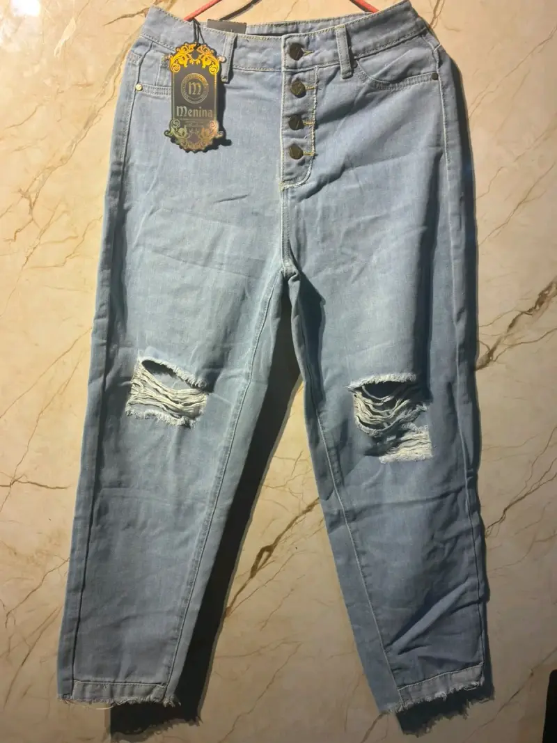 Jeans celestes desgastados para mujer - 3