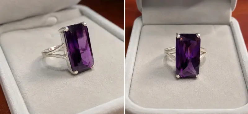 Anillo de plata con amatista rectangular - 2