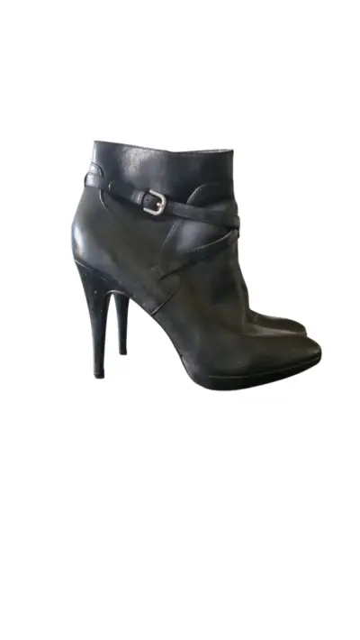 Botines de cuero negro con tacón alto - miniatura 1