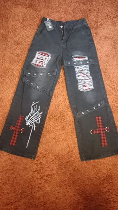 Jeans anchos de mezclilla azul oscuro mujer - miniatura 2