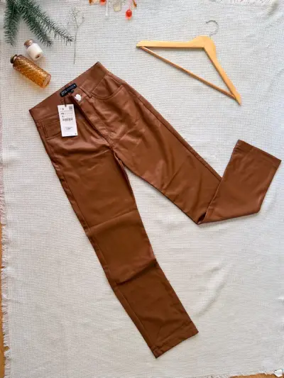 Pantalones de cuero sintético marrón Zara - miniatura 1
