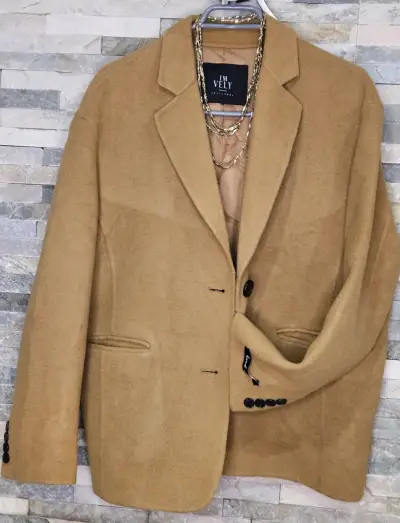 Blazer camel y celeste de lana - miniatura 1