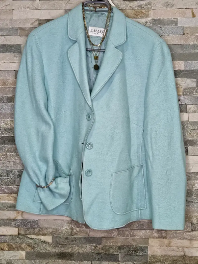 Blazer camel y celeste de lana - 2