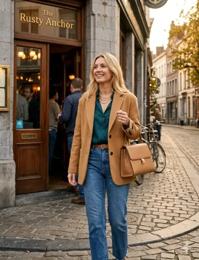 Blazer camel y celeste de lana - miniatura 4