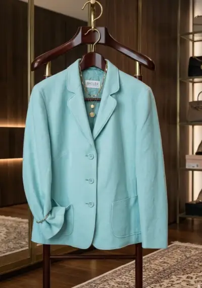 Blazer camel y celeste de lana - miniatura 5