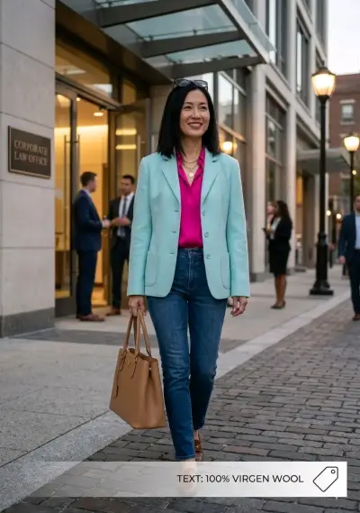 Blazer camel y celeste de lana - miniatura 6