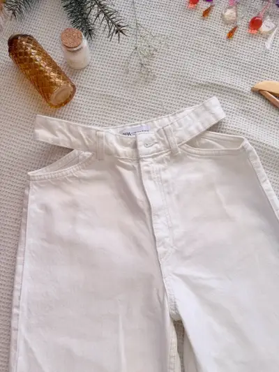 Pantalones blancos de mezclilla Zara 36 - miniatura 2