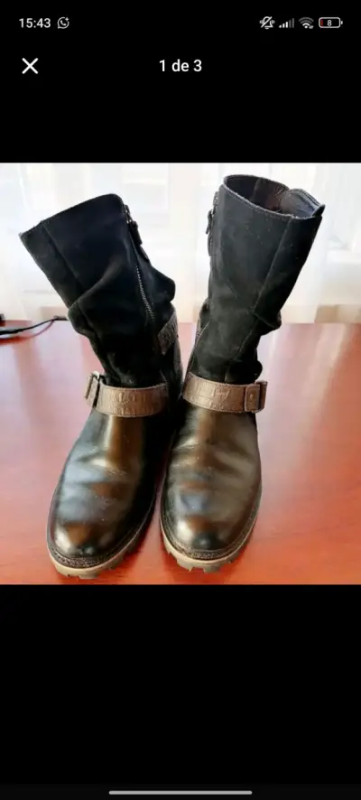 Botas de cuero negras con hebillas - miniatura 1