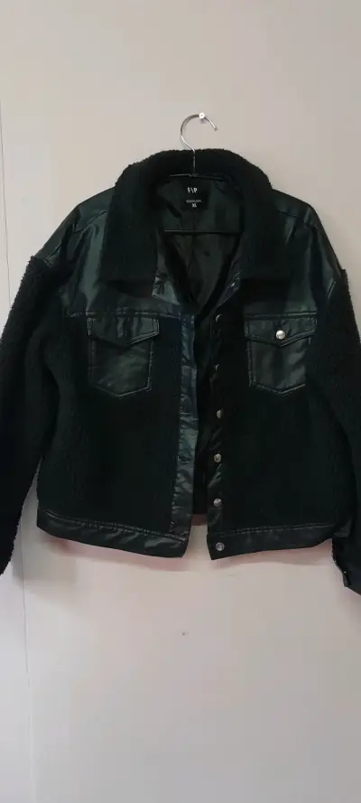 Chaqueta de cuero y lana negra FSP XL - miniatura 1