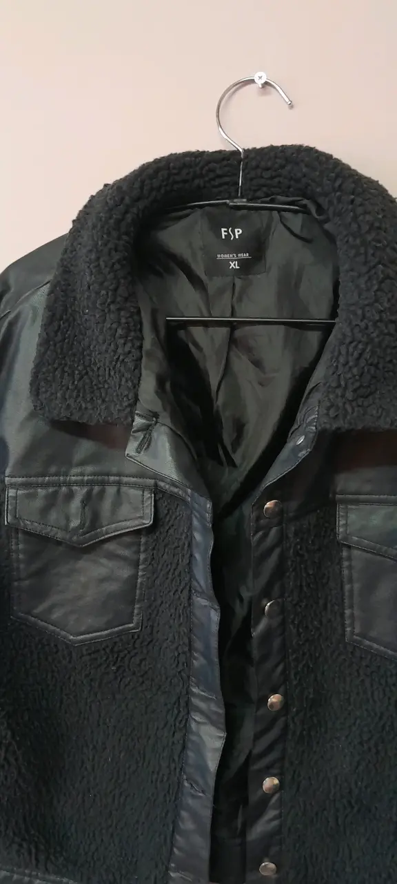 Chaqueta de cuero y lana negra FSP XL - 2