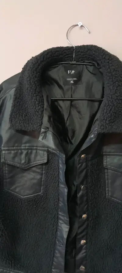 Chaqueta de cuero y lana negra FSP XL - miniatura 2