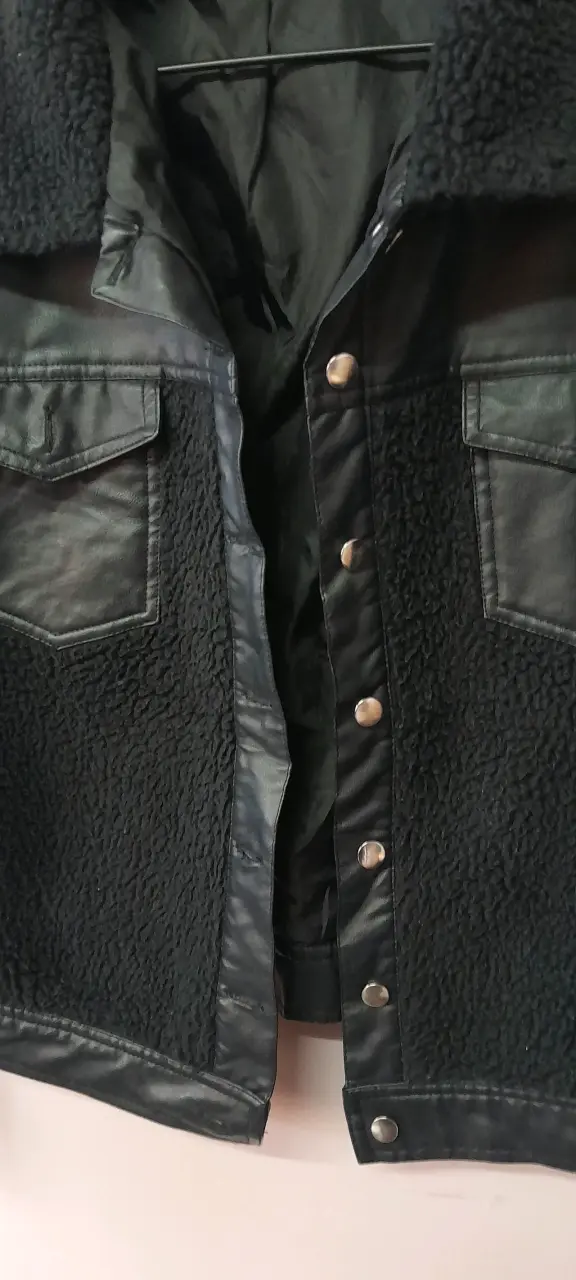 Chaqueta de cuero y lana negra FSP XL - 3