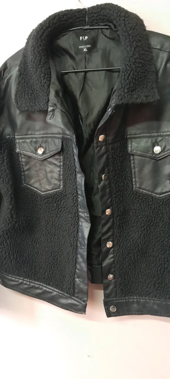 Chaqueta de cuero y lana negra FSP XL - 4