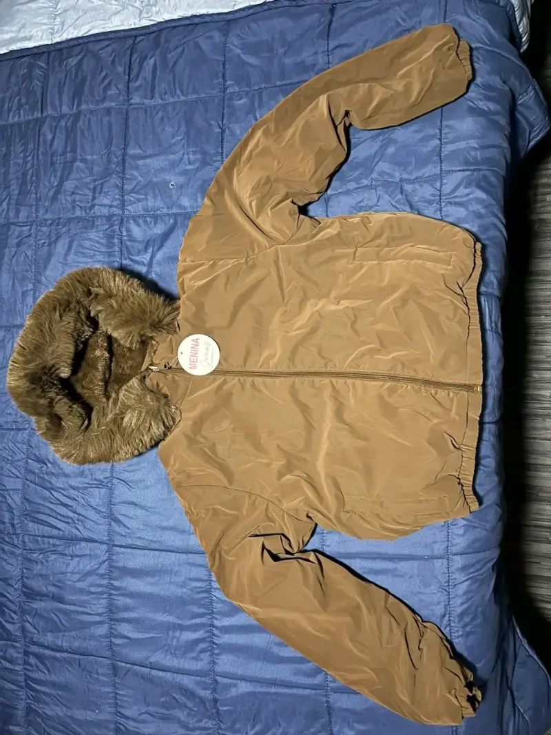 Parka marrón con capucha de piel sintética - 2