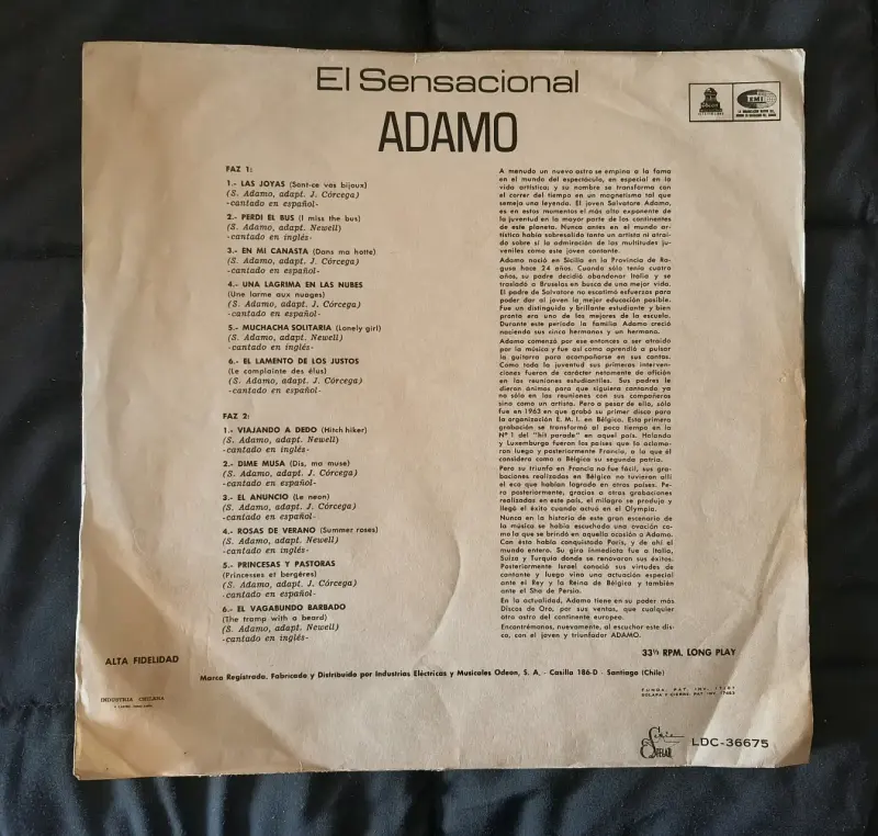 Vinilo El Sensacional Adamo LP - 2