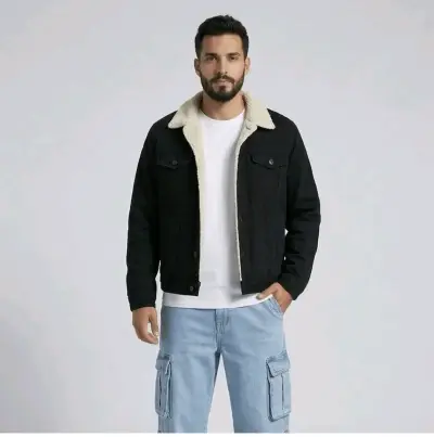 Chaqueta de mezclilla negra con chiporro - miniatura 1