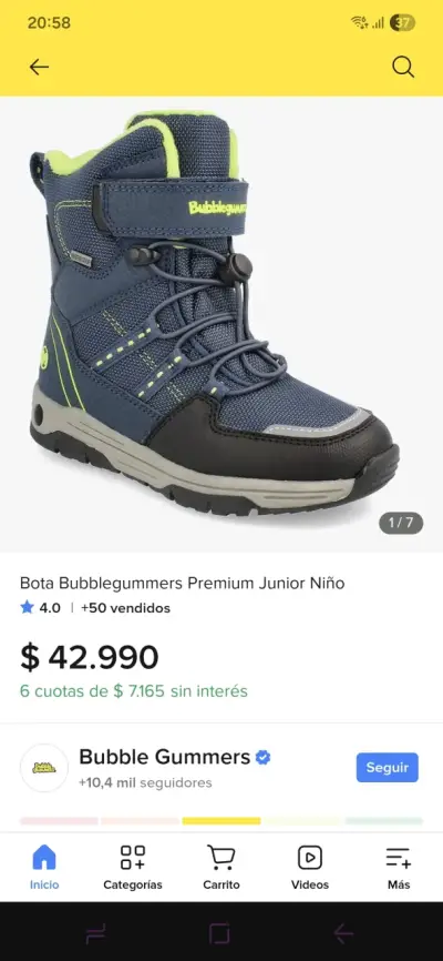 Bota Bubblegummers Premium Junior Niño - miniatura 1