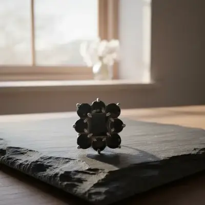 Anillo de acero con piedras negras elegante - miniatura 1