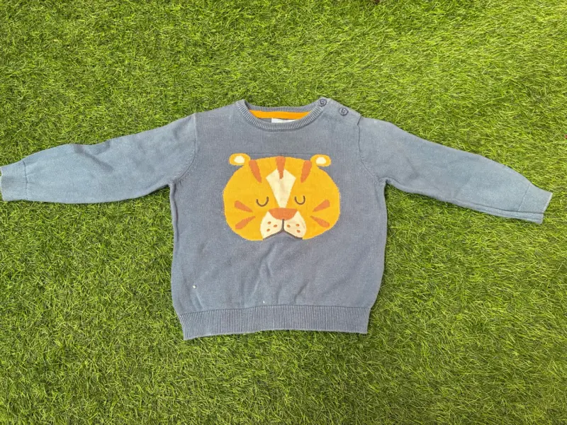 Suéter infantil azul con diseño de tigre - 1