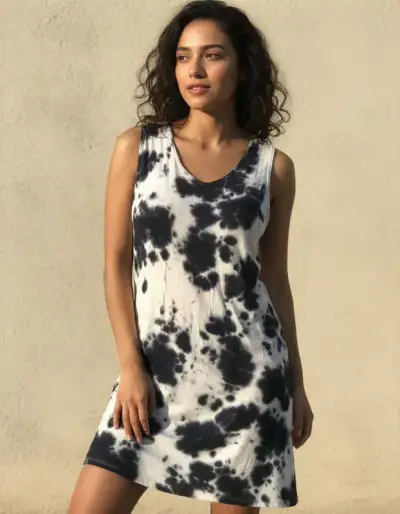 Vestido tie-dye blanco y negro casual - miniatura 1